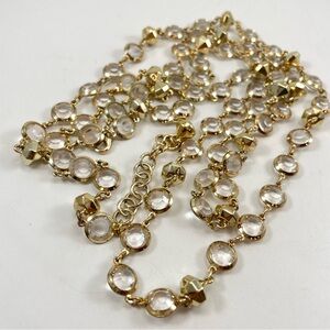 Ted Baker Gold Tone Glass Rhinestone Chain 50” Long Statement Boho Necklace